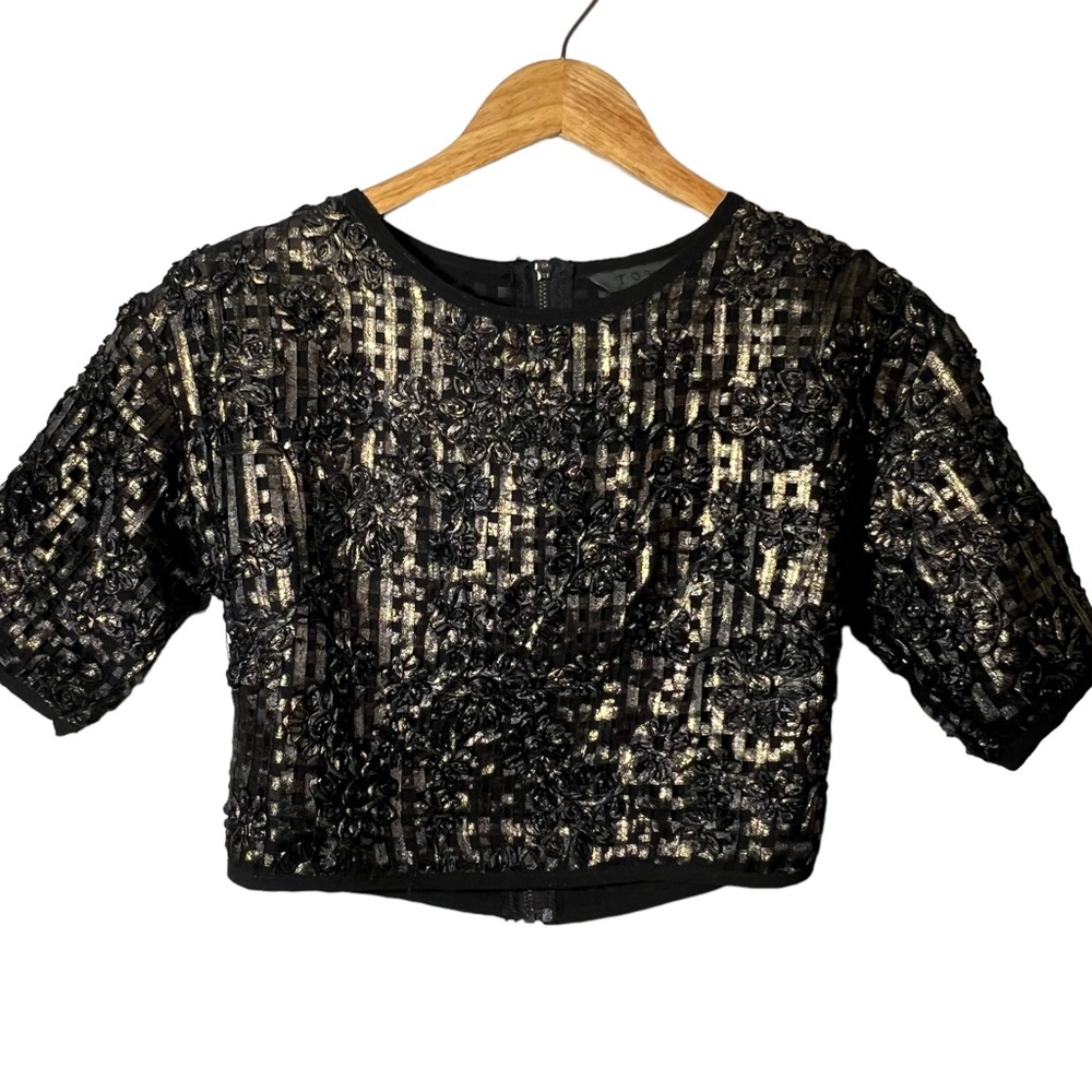 TOV Holy Cropped Black and‎ Brown Lattice Blouse